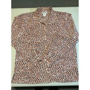 Fashion Star Womens Button Shirt Orange Pattern Long Sleeve Made in USA Size 12